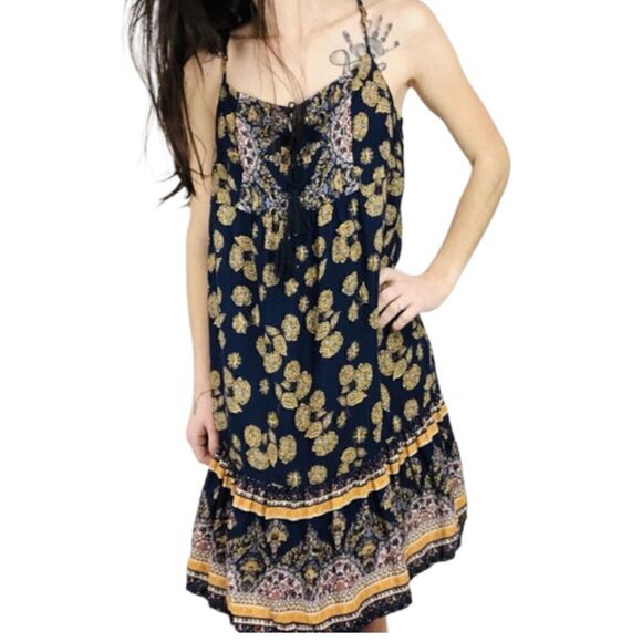 CAROLINA BELLE Sleeveless Blue and Yellow Print Shift Dress. Size 2 - Picture 1 of 8